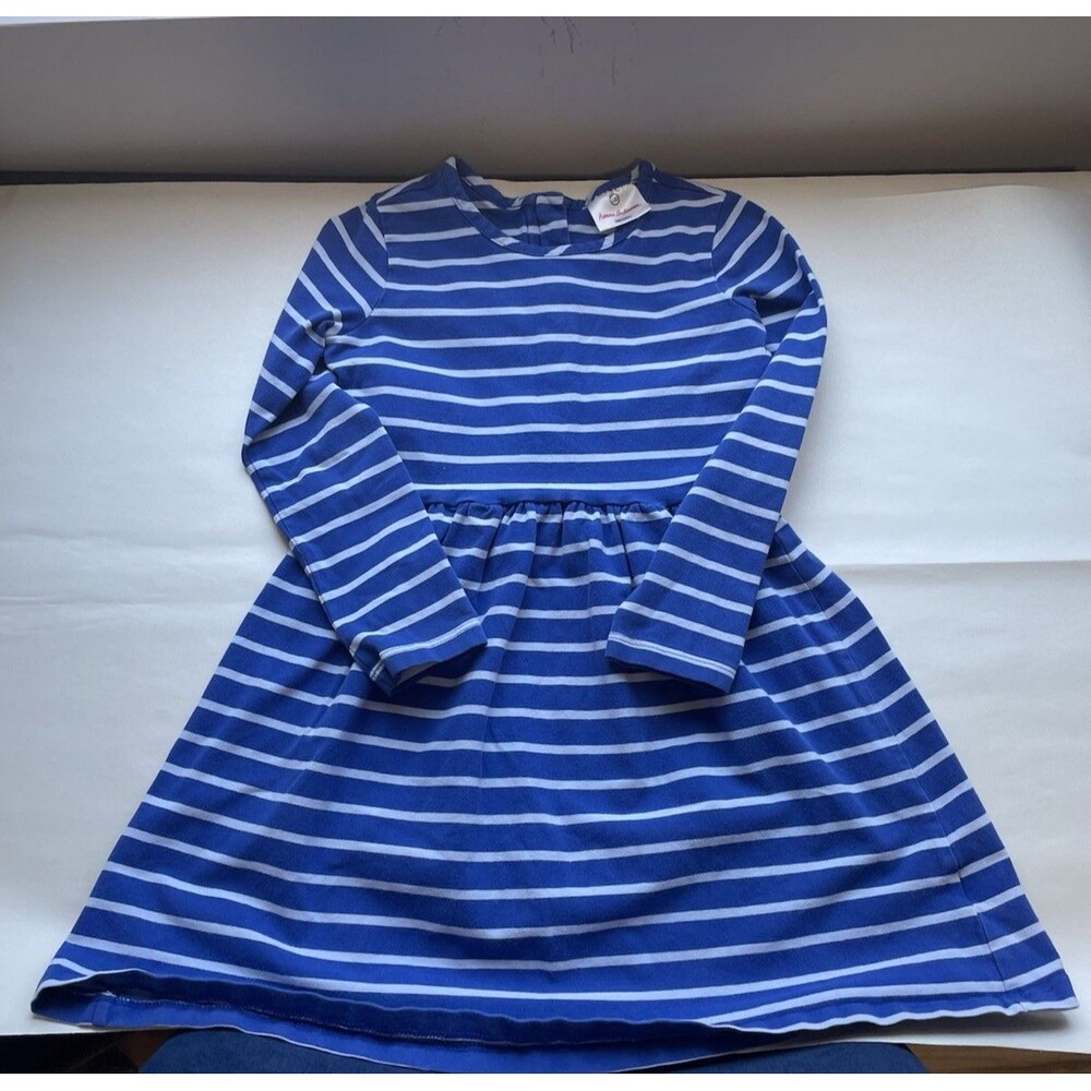 hanna andersson Girls Blue Stripe Dress 4-5 Size 110 CM Back To School Neutral